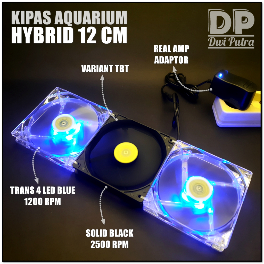 Jual KIPAS AQUARIUM 12 CM HYBRID FULLSET BLACK FAN LED