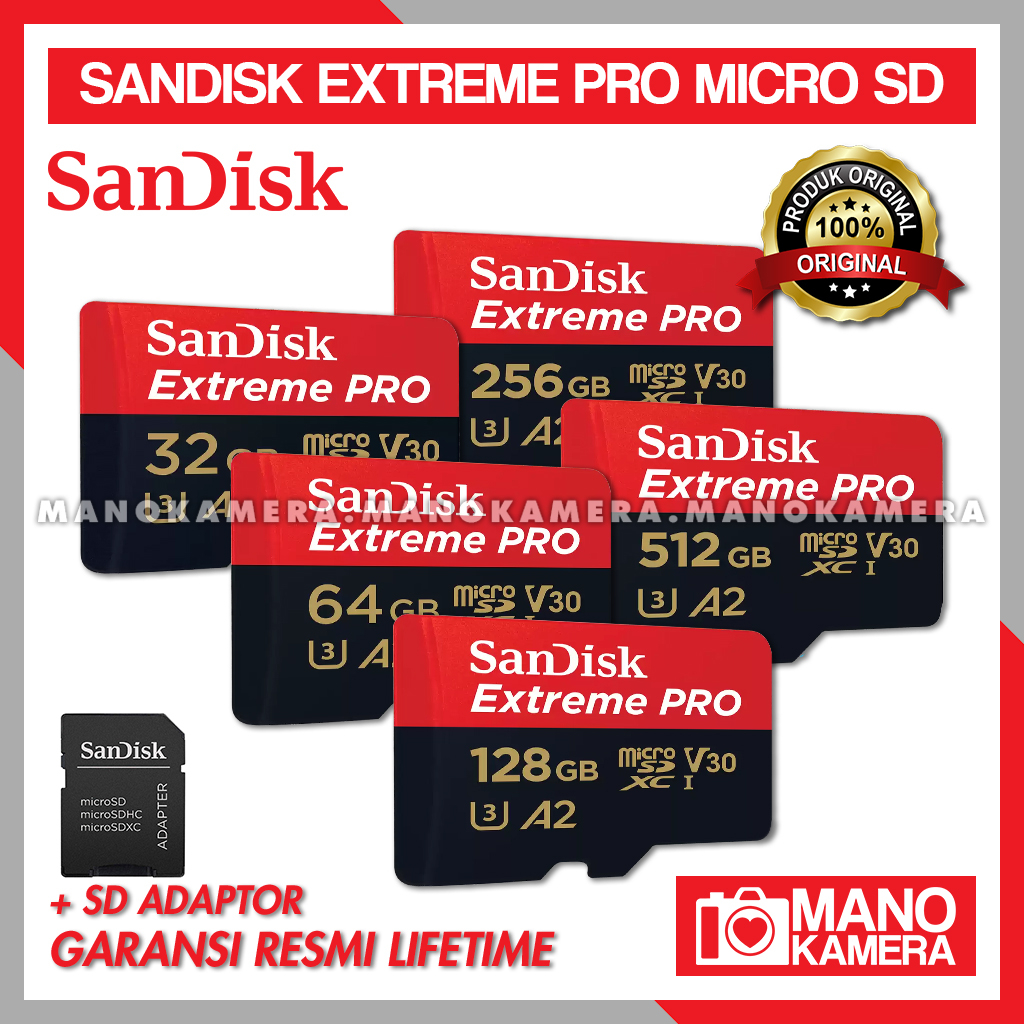 Jual SANDISK EXTREME PRO Micro SD 128GB 256GB 512GB Class 10 UHS I