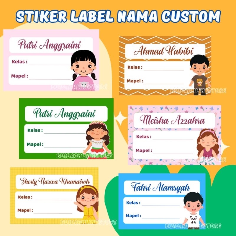 Jual Sticker Label Nama Custom Kelas Mata Pelajaran Label Buku Tulis