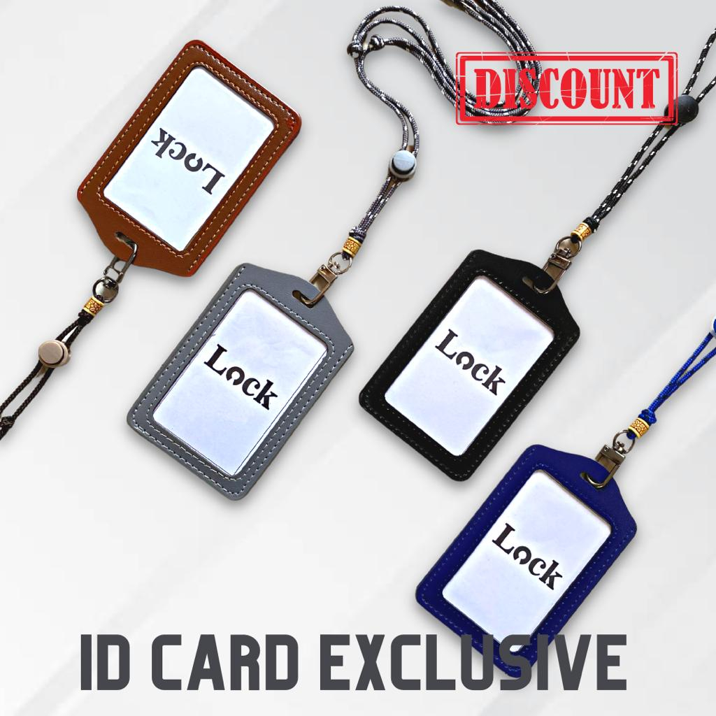 Jual Lanyard Id Card Holder Kulit Gantungan Name Tag Kulit Tali Premium