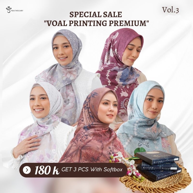 Jual Youthscarf Paket Hijab Printing Kerudung Segiempat Printing