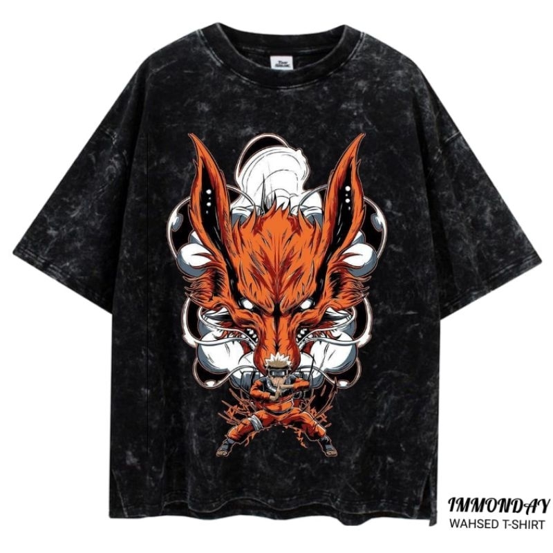 Jual KAOS OVERSIZE UNISEX NARUTO AND KURAMA WASHING VINTAGE TEE