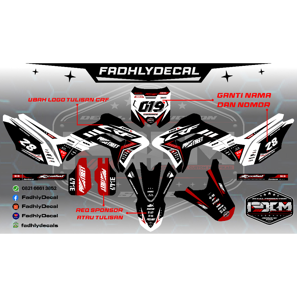 Jual DECAL CRF 150 L Fullbody Hitam Putih Merah Keren Sticker Stiker