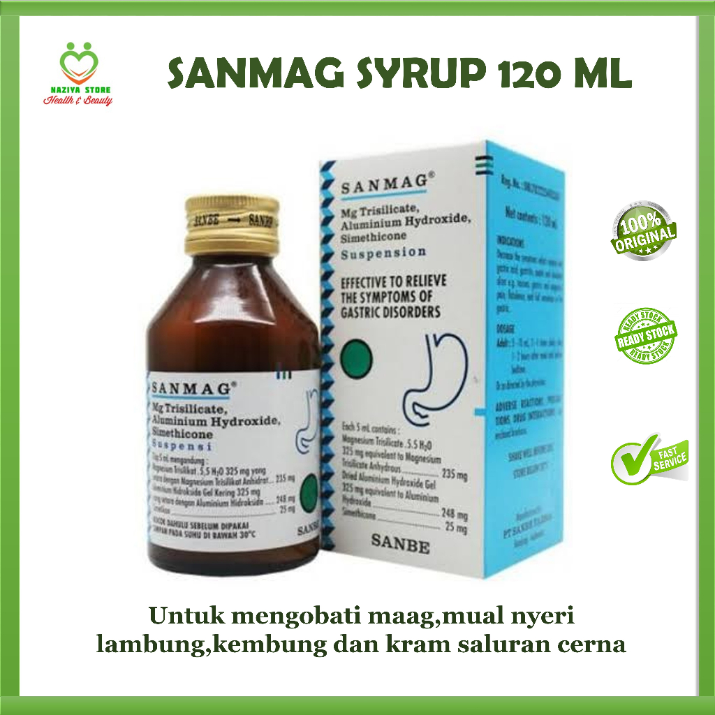 Jual SANMAG SYRUP SIRUP 120ml Obat Maag Nyeri Lambung Kembung