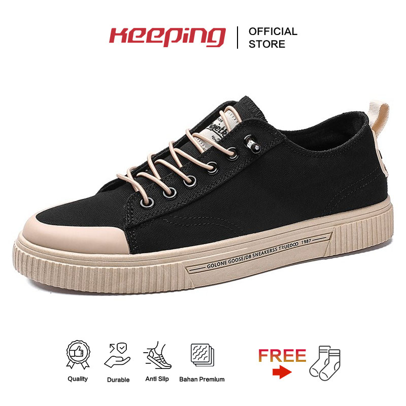 Jual Keeping Sepatu Sneakers Pria Sepatu Kanvas Cowok Hitam Comfortable