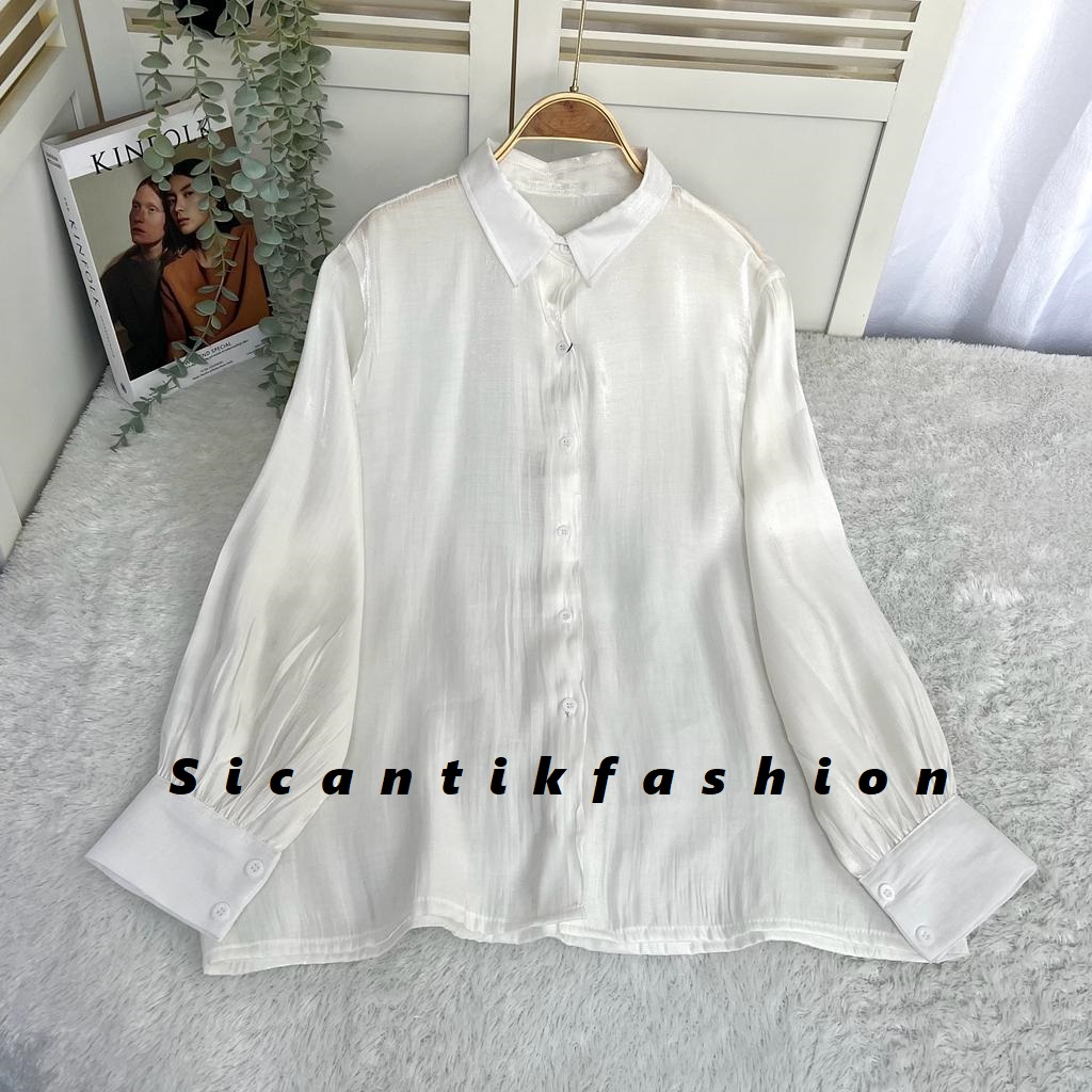 Jual Shimmer Shirt Semi Transparent Kemeja Kantor Luna Shimmer