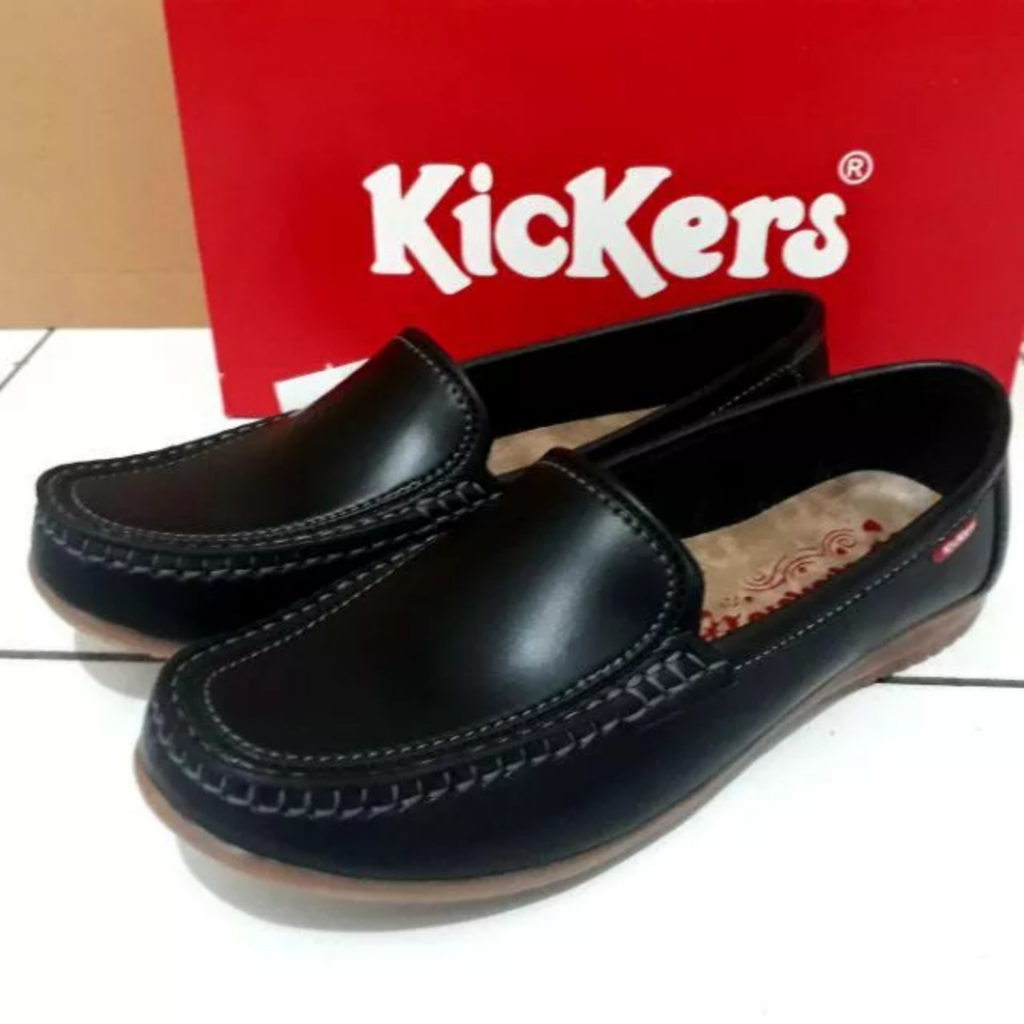 Jual Sepatu Kickers Motif Polos Cewek Pantofel Slip On Flat Kasual