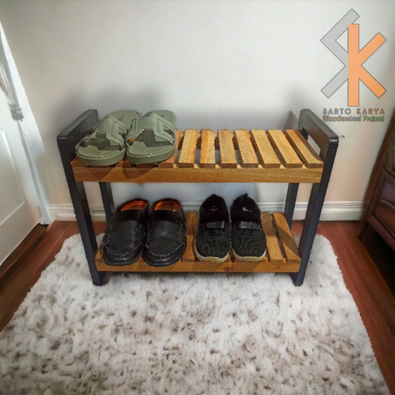 Jual Rak Sepatu Susun Kayu Mahoni Rak Minimalis Estetik Serbaguna