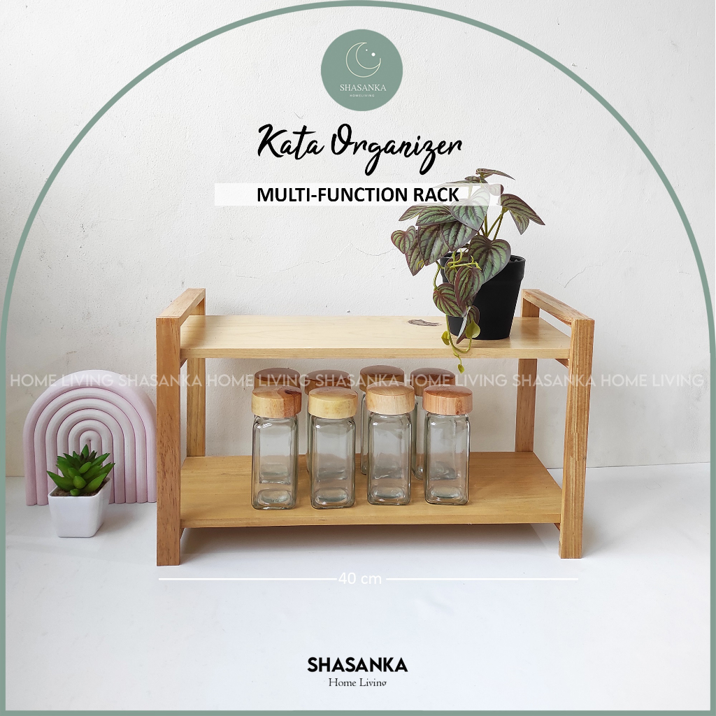 Jual Rak Bumbu Susun Meja Dapur Kayu Multifungsi 2 Tier Spice Rack Kata