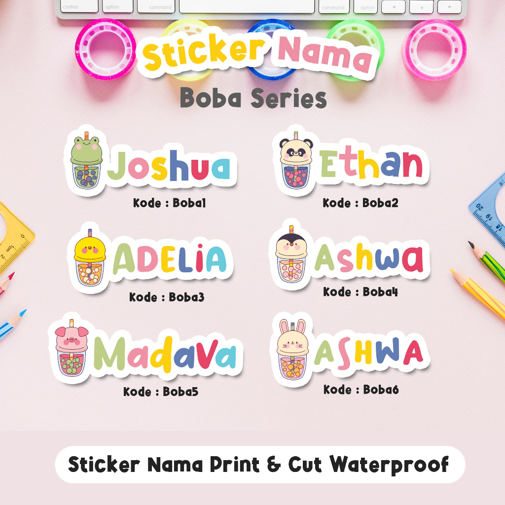 Jual Label Nama Waterproof Stiker Nama Tumbler Kotak Pensil Print