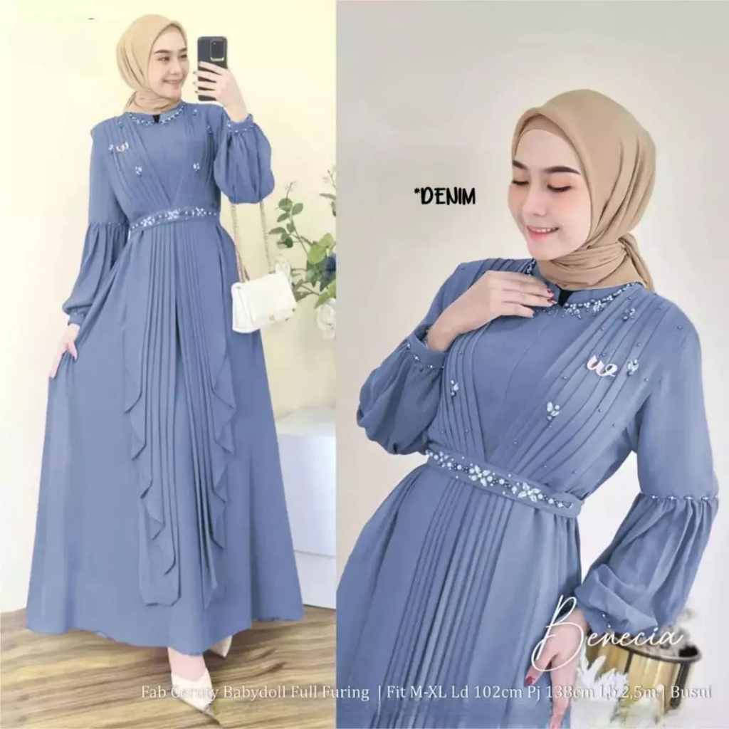 Jual Ho Benecia Dress Model Terbaru Warna Sage Gamis Ceruty