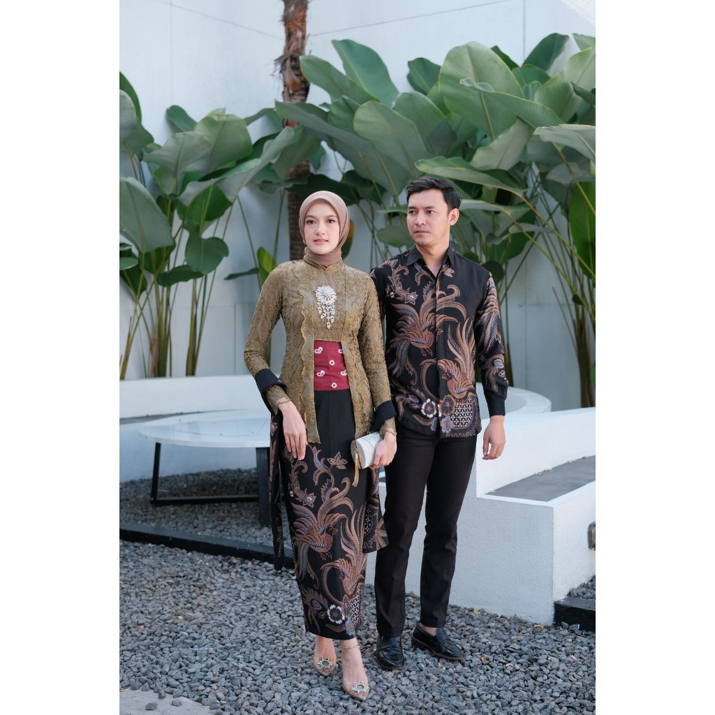 Jual Akita Ayu Green Olive Set Couple Kebaya Kutubaru Wanita Kemeja