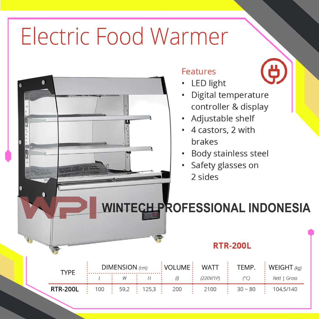 Jual Getra RTR 200L Electric Food Warmer Mesin Showcase Pemajang