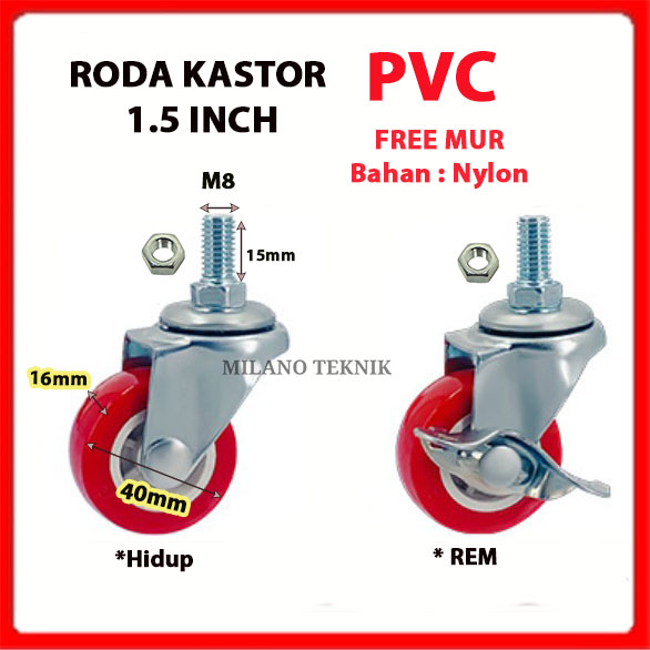 Jual Roda Pvc Inch Screw Mur Hidup Rem Caster Taiwan Troli Nylon