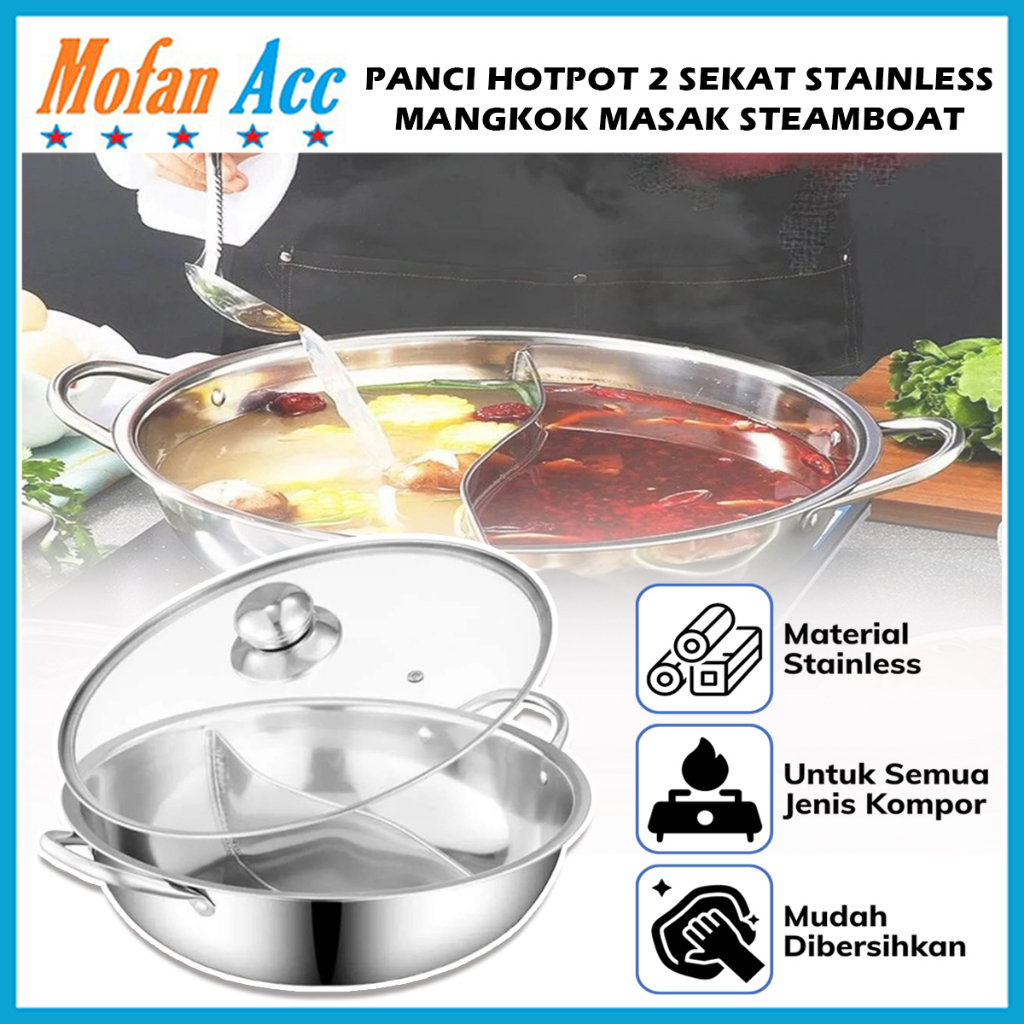 Jual Panci Hotpot 2 Sekat Stainless Steel 28Cm Steamboat Shabu Suki