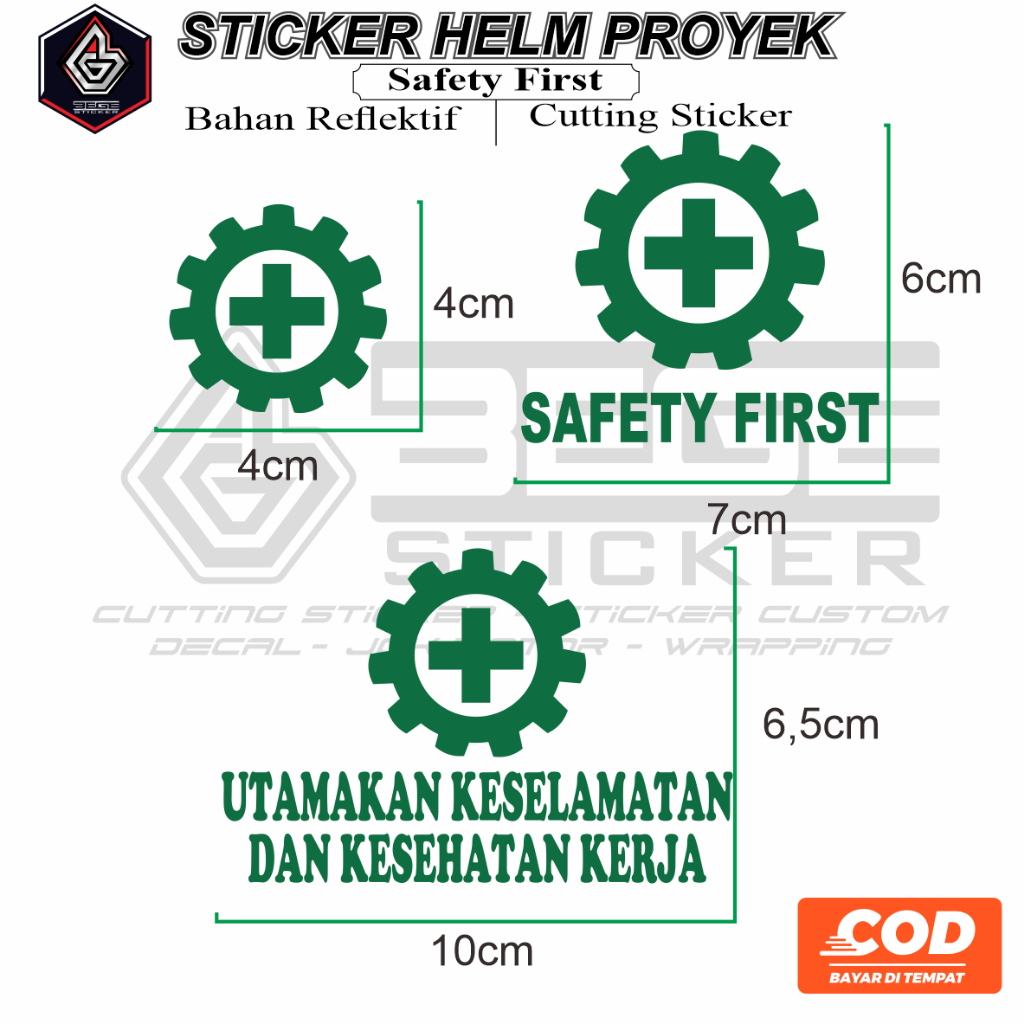 Jual Cutting Sticker K3 Helm Proyek SAFETY FIRST UTAMAKAN KESELAMATAN