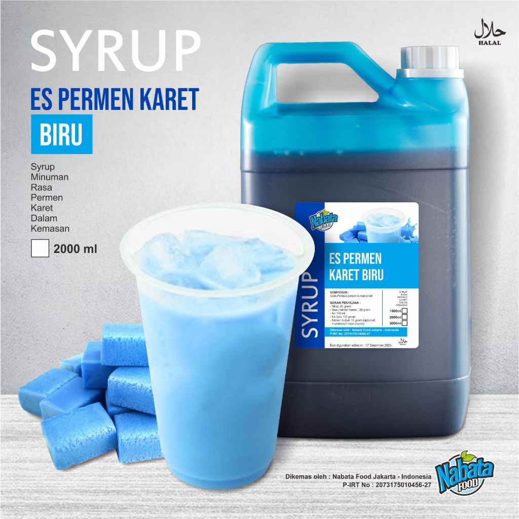 Jual Sirup Permen Karet Biru 2 Liter Nabata Bubblegum Syrup Blue