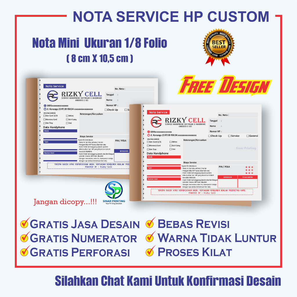 Jual Nota Servis Hp Custom Ukuran Folio Nota Konter Nota Service