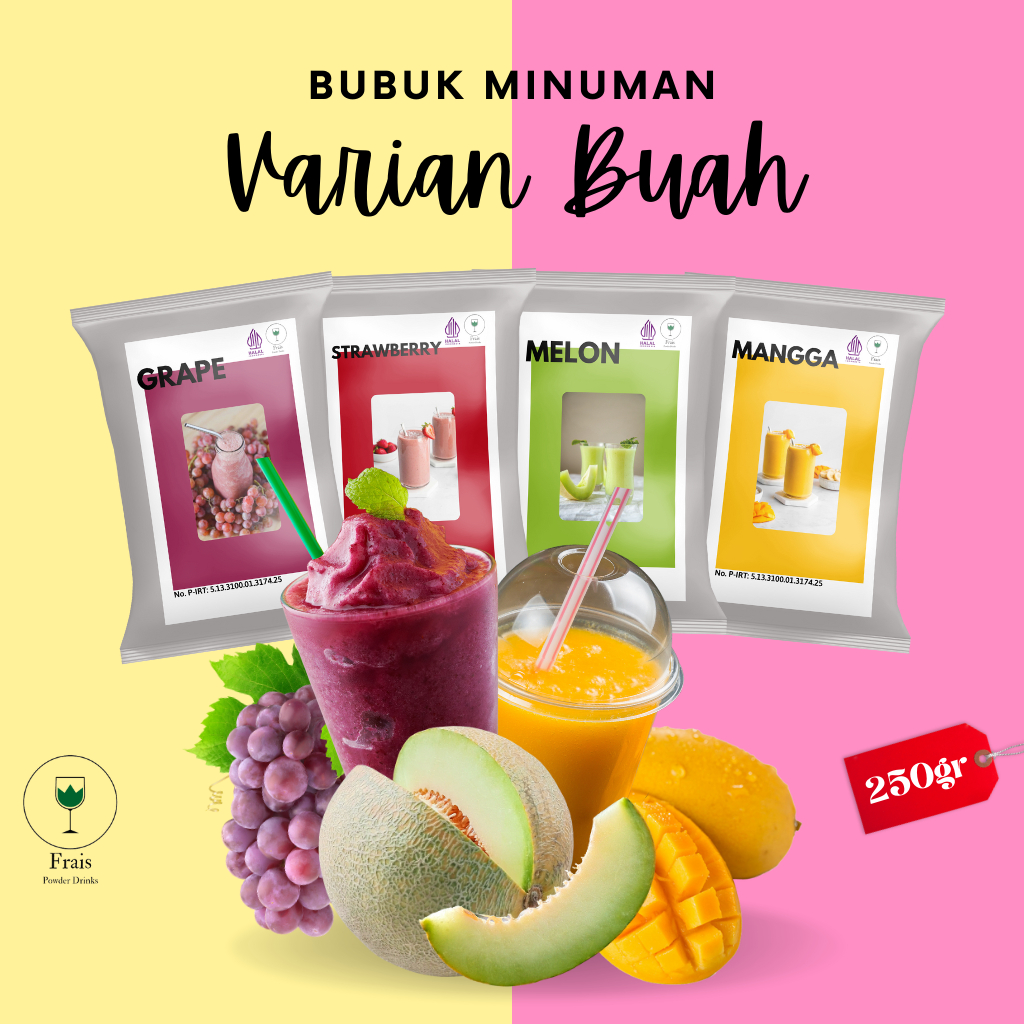 Jual BUBUK MINUMAN RASA BUAH 250GR SERBUK MINUMAN ANEKA RASA POWDER