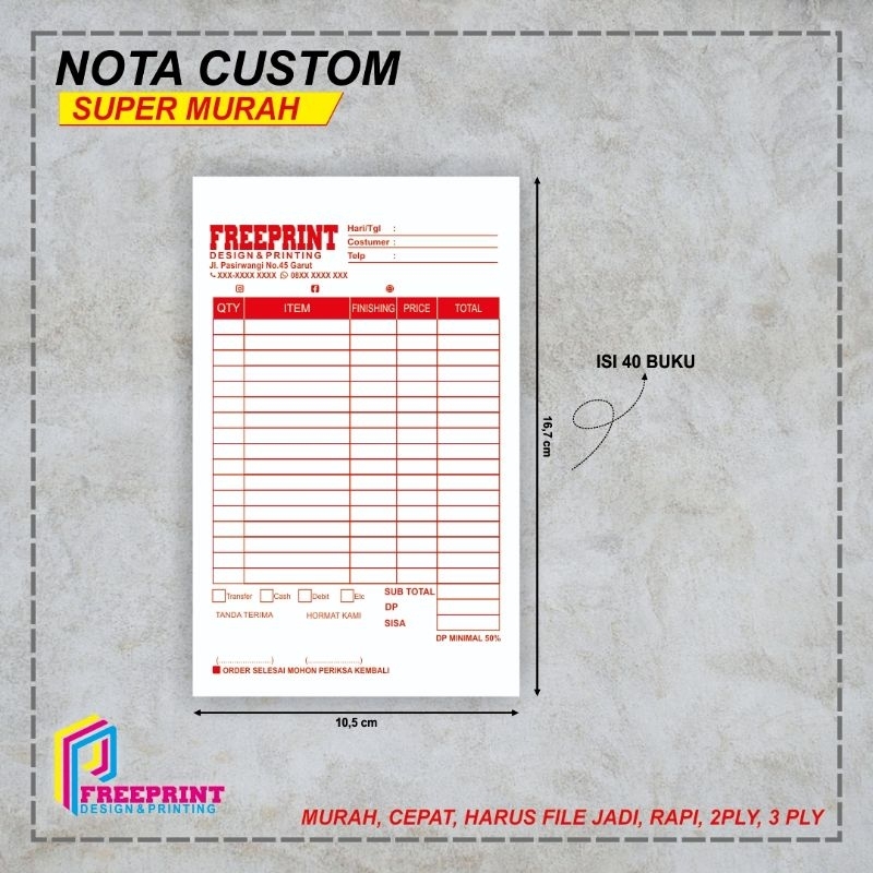 Jual Nota Bon Faktur Surat Jalan Kwitansi Custom 2 Ply 3 Ply Rangkap