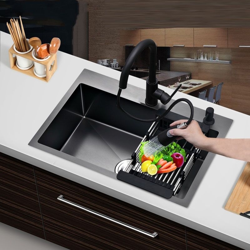 Jual Paket Lengkap Kitchen Sink 6045 Paket Kran Tarik Hitam Bak Cuci