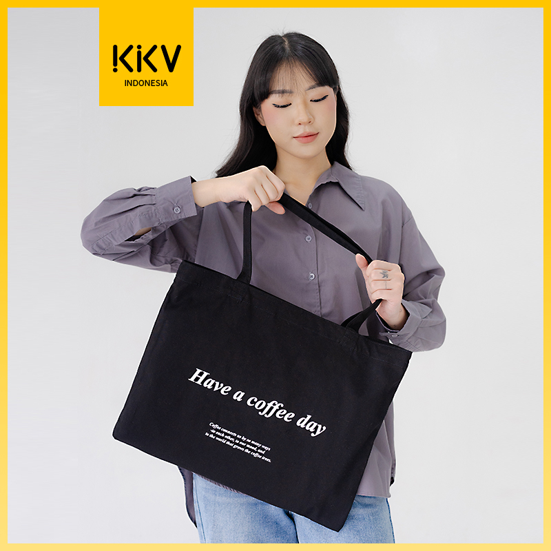 Jual Kkv Dunnssyc Tas Tote Black Letters Bag Kanvas Korea Premium Size