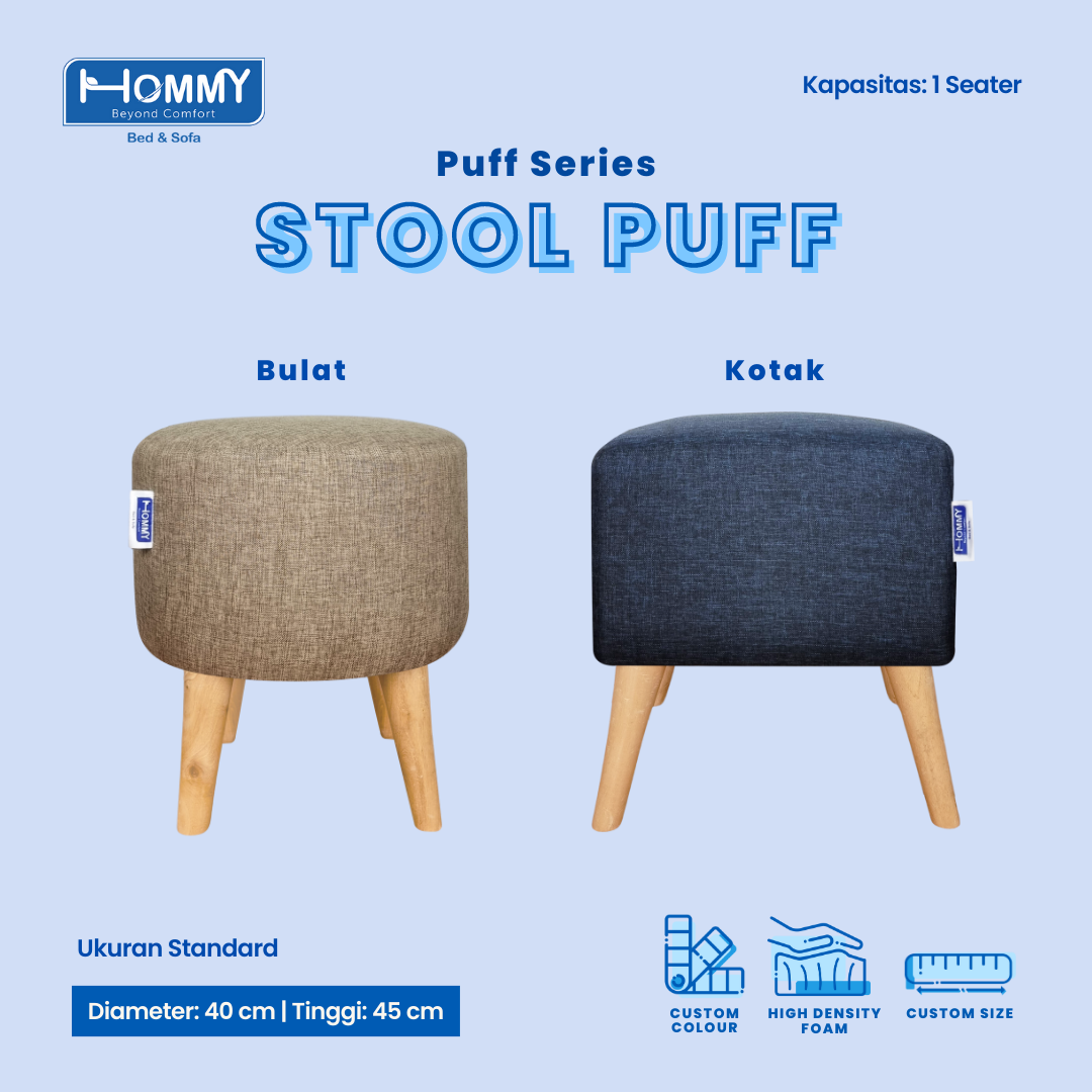 Jual HOMMY Sofa Puff Stool Kaki Kayu Minimalis Kotak Bulat