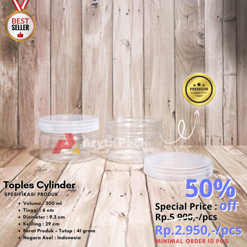 Jual Toples Plastik PET 300ml Silinder Cylinder Jar Tabung Kue Snack