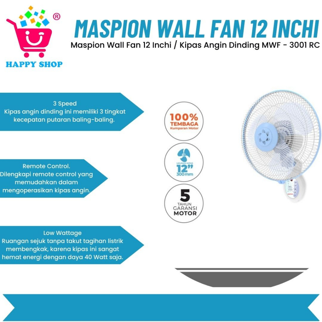 Jual Maspion Wall Fan Inchi Kipas Angin Dinding Mwf Rc