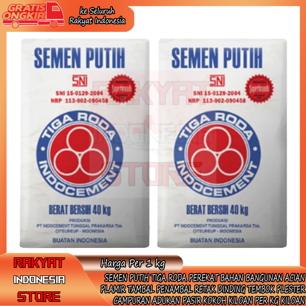 Jual Semen Putih Tiga Roda Kiloan Kg Cemen White Bahan Bangunan Acian