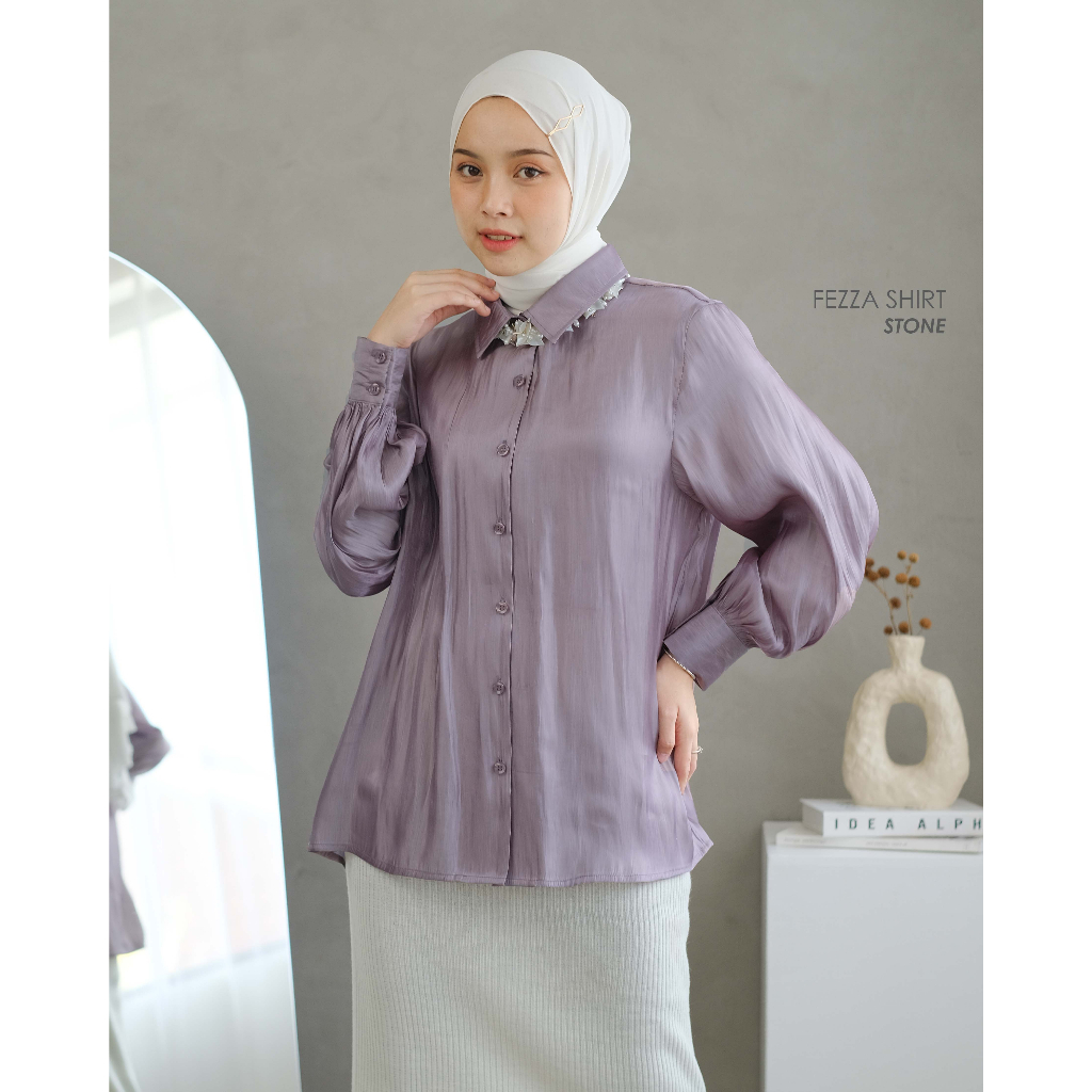 Jual Mayoutfit Feeza Shimmer Shirt Kemeja Basic Wanita Satin Shimmer