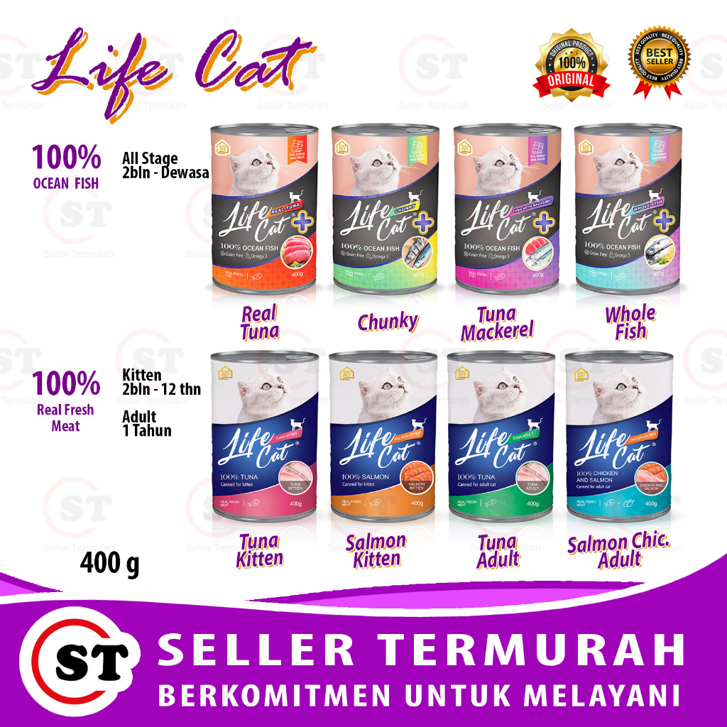 Jual Makanan Kucing Kaleng Life Cat Can Kitten Adult Gr Tuna