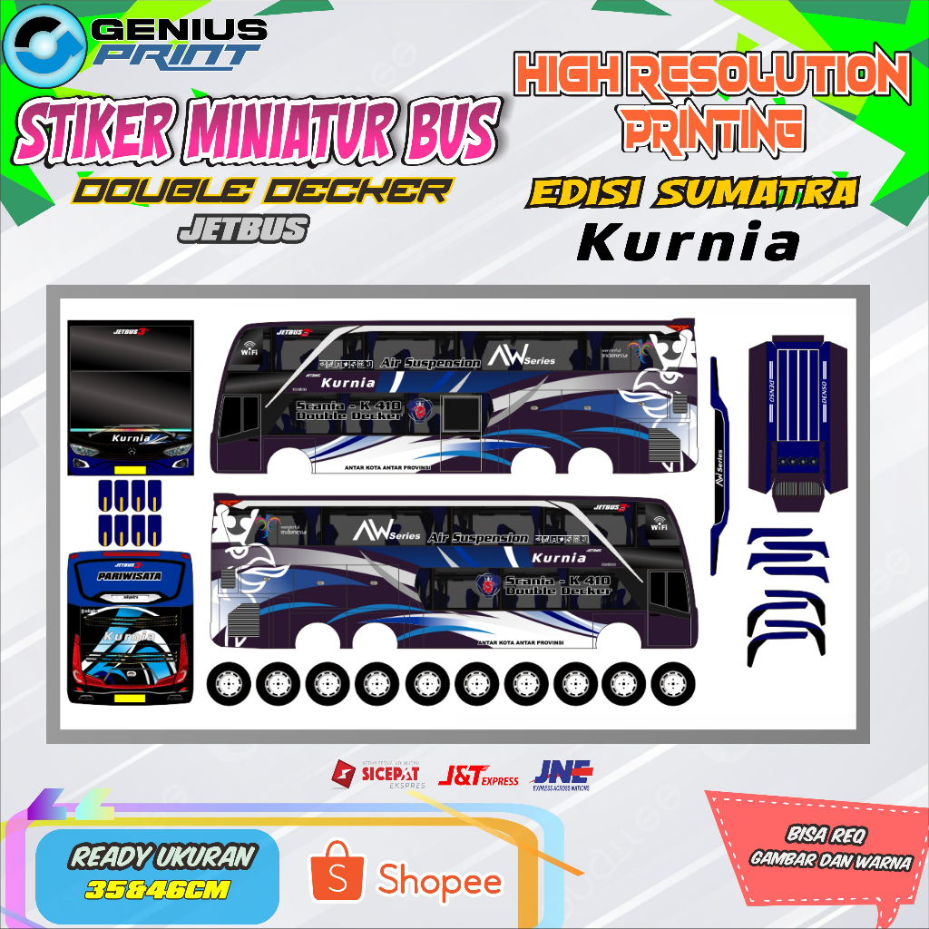 Jual Stiker A3 Miniatur Bus Double Decker JB3 Edisi Sumatra Livery BUP