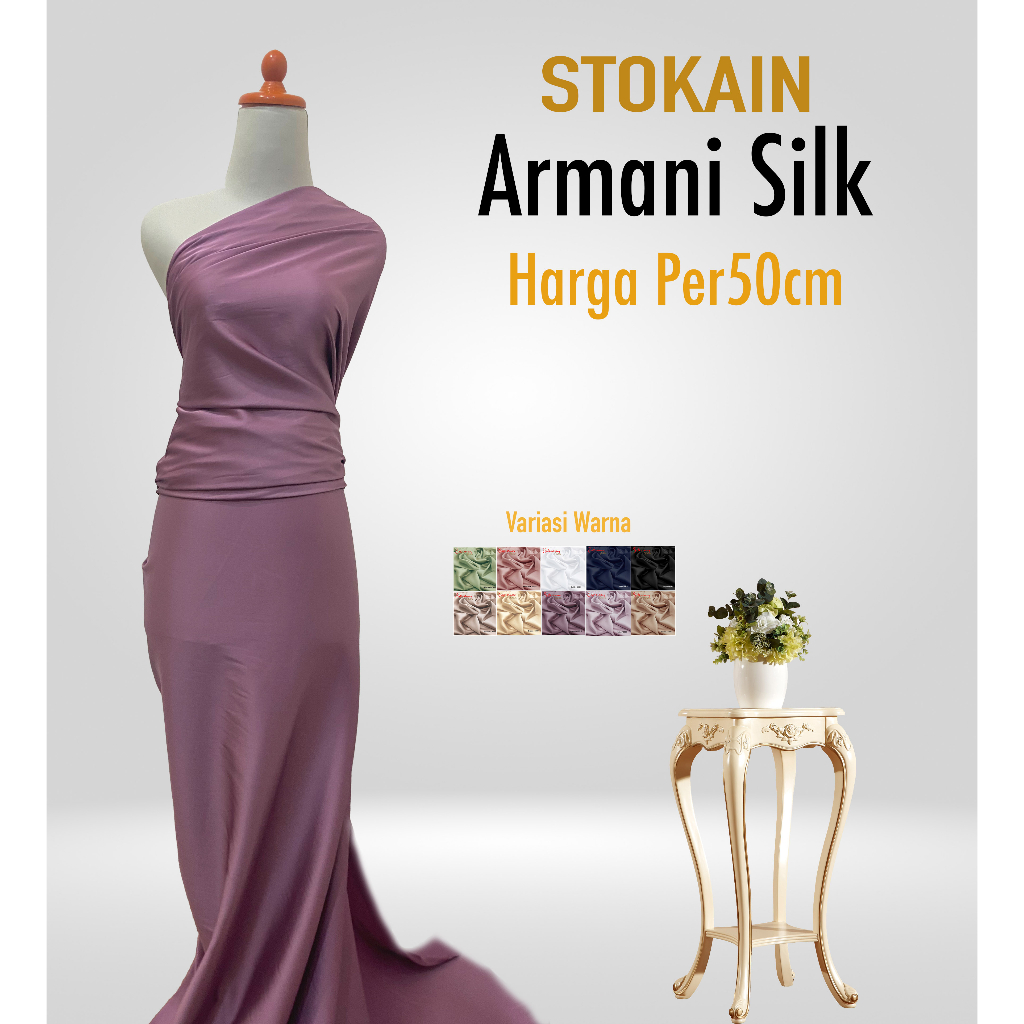 Jual Stokain Kain Meteran Satin Armani Silk Stretch Armany Silky Saten