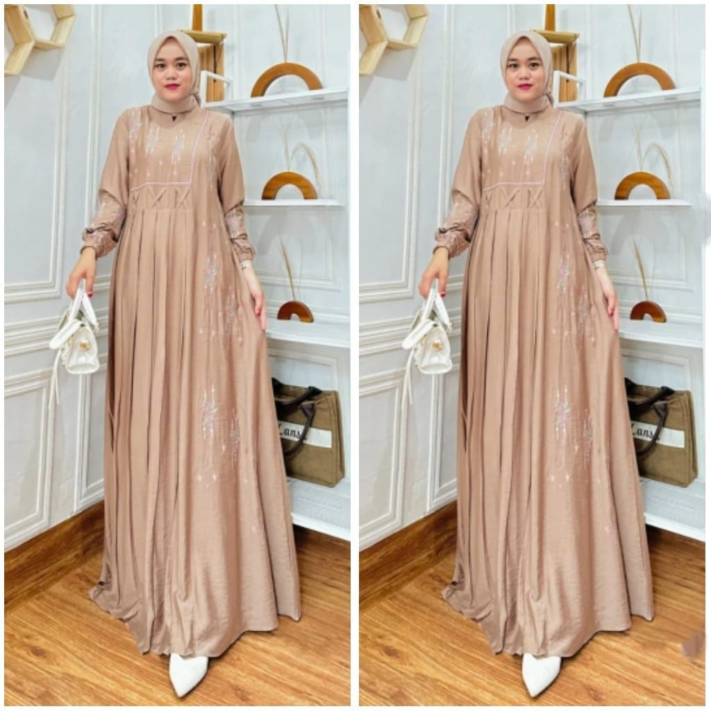 Jual Baju Gamis Wanita Dewasa Karina Maxy Aplikasi Bordir Bahan Polo