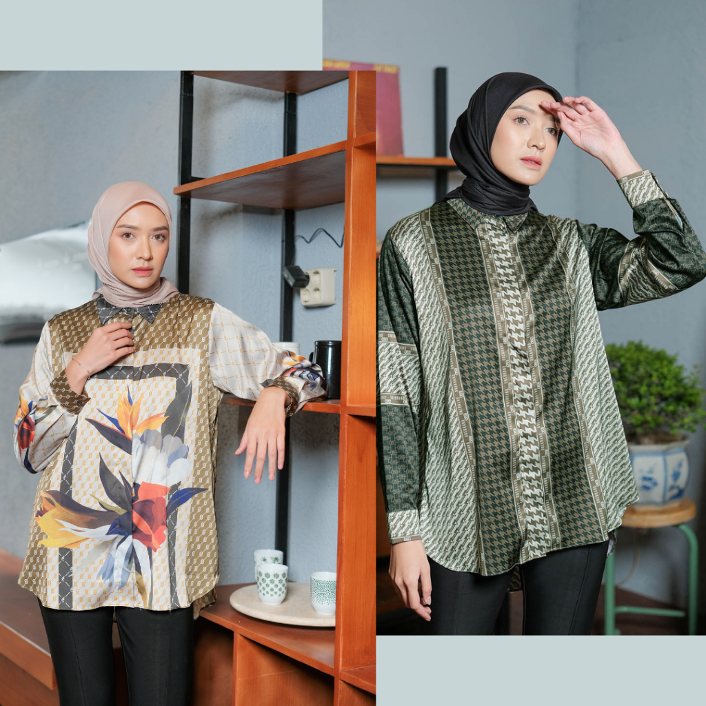 Jual Onebrandhijab Baju Atasan Kemeja Silk Wanita Printed Shopee