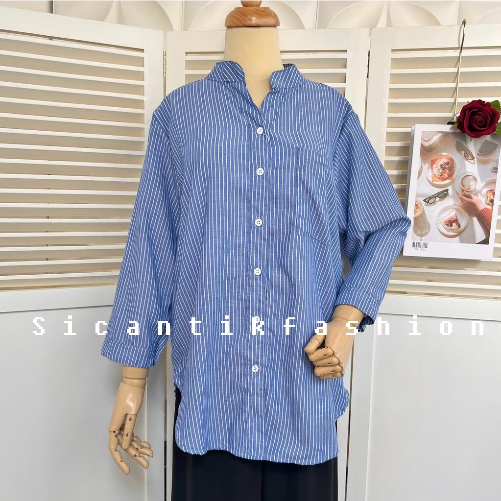 Jual Kemeja Garis Garis Korean Kemeja Oversize Kekinian Stripe Casual