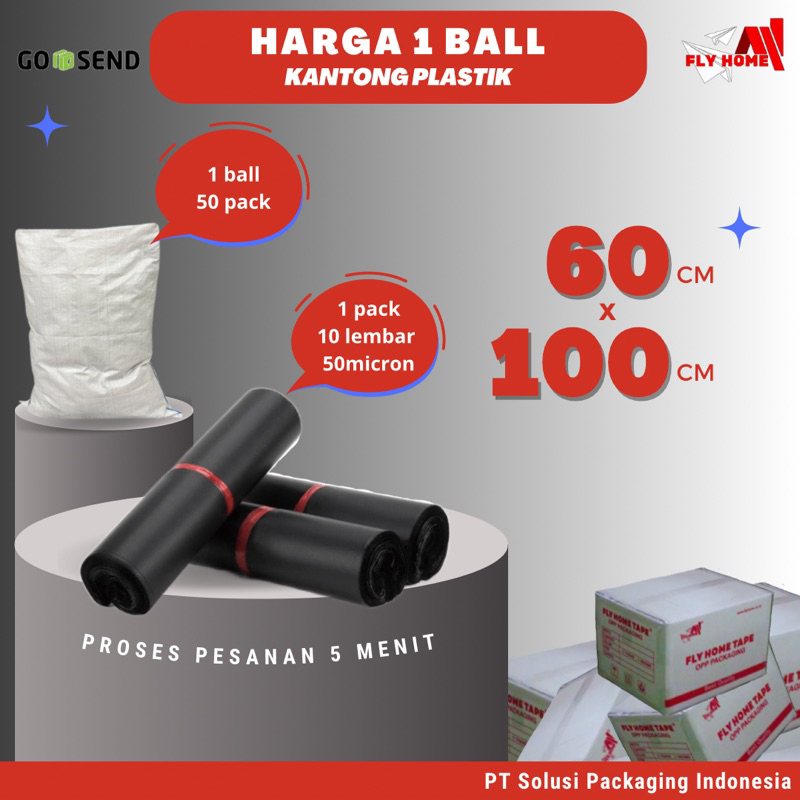 Jual FLYHOME Kantong Plastik Sampah 60x100 Hitam 1 Ball 50 Pack Khusus