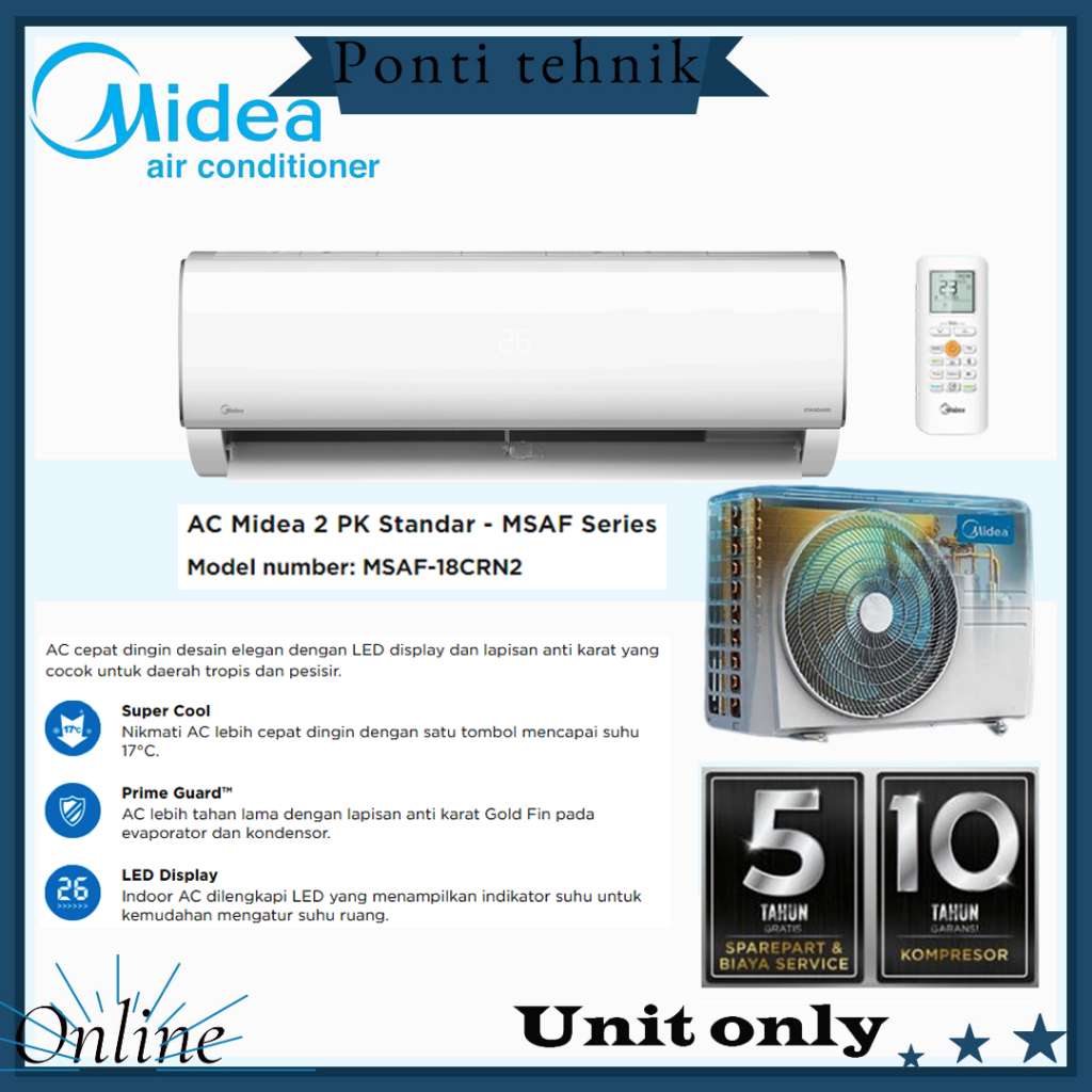 Jual Ac Split Low Watt Midea Msaf Crn Pk Unit Only Shopee