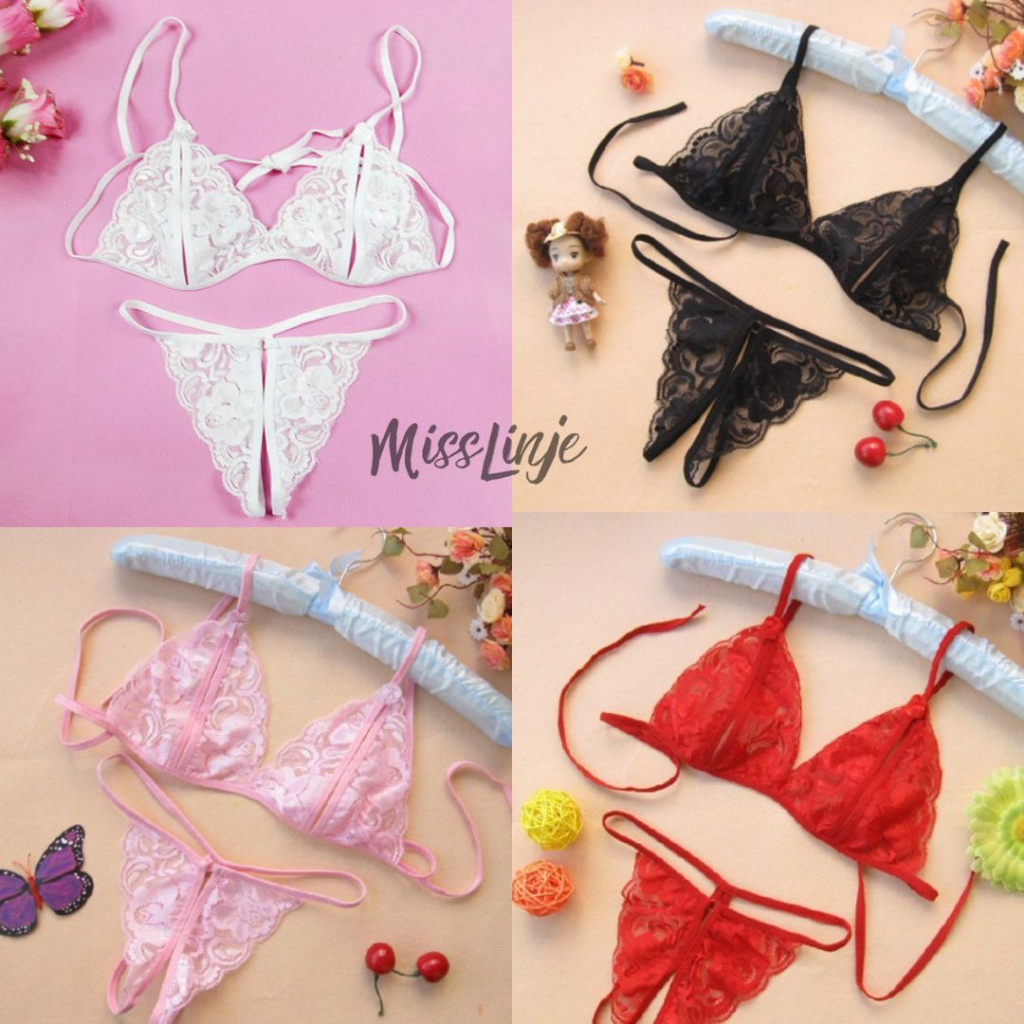 Jual Lingerie Bra Dan G String Renda Transparan Sexy Murah Ready Stok