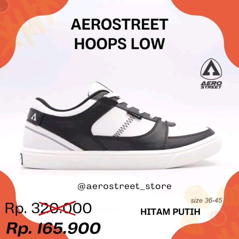 Jual Aerostreet Hoops Low Hitam Putih Sepatu Casual Snaekers Pria