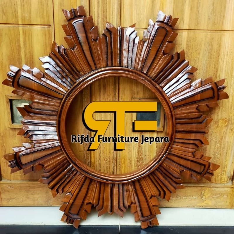 Jual Figura Cermin Ukir Jati Matahari Blok Mirror Frame Kaca Cermin