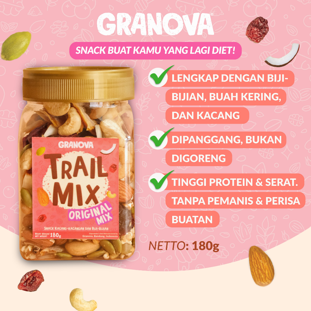 Jual Granova Trail Mix Cemilan Kacang Panggang Biji Bijian Buah