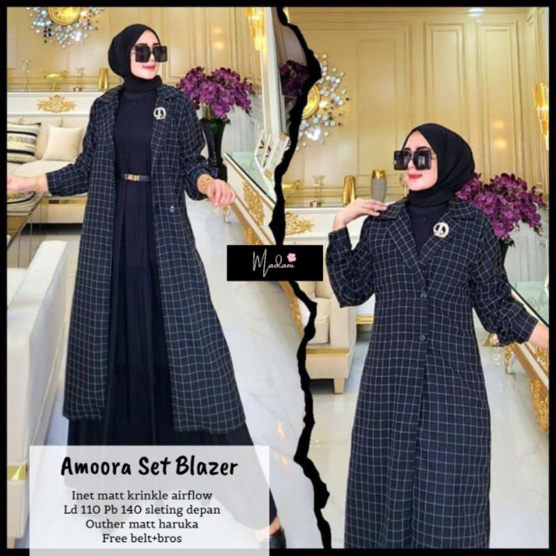 Jual Baju Setelan Wanita Muslim Amoora Set Blazer Fashion Perempuan