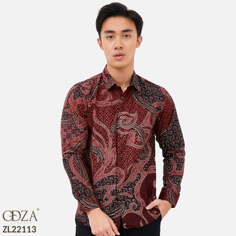 Jual Odza Classic Kemeja Batik Lengan Panjang Modern Pria Slim Fit