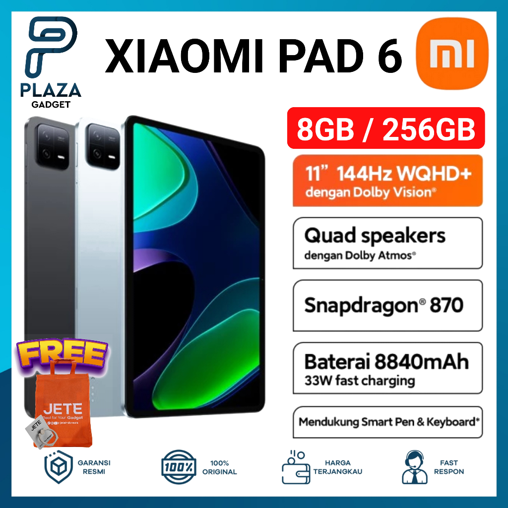 Jual Xiaomi Pad 6 8GB 256GB Ram 8GB Rom 256GB Snapdragon 870 Tablet