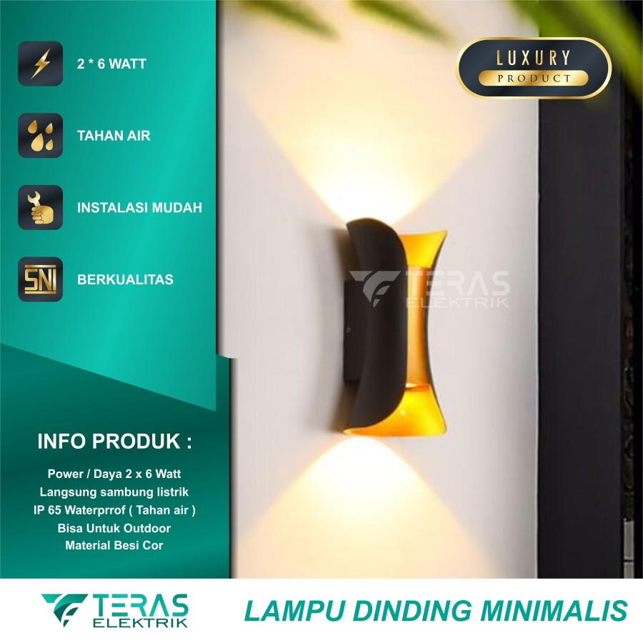 Jual Lampu Dinding Minimalis Wall Lamp Lampu Pilar 2 Arah Gold Elegan