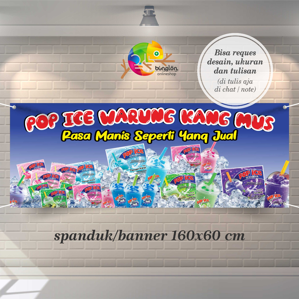 Jual Spanduk 160x60 Spanduk Pop Ice Banner Minuman Custommantap