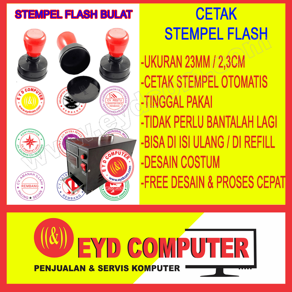 Jual Cetak Stempel Flash Mm Bulat Free Desain Costum Cap Setempel