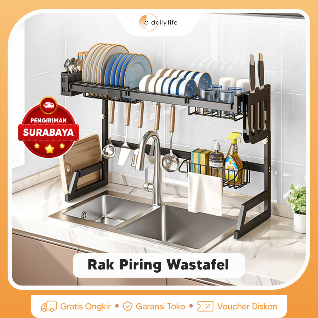 Jual Rak Piring Wastafel Stainless Steel Hitam Peralatan Dapur Kokoh